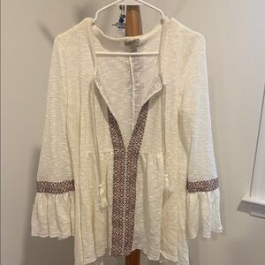 Anama Cream Knit Cardigan with Patterned Detail